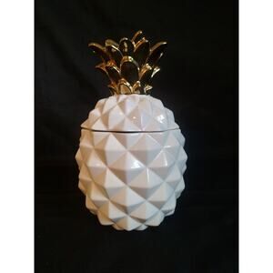 Threshold Stoneware Cookie Jar Ceramic White Pineapple With Gold Top